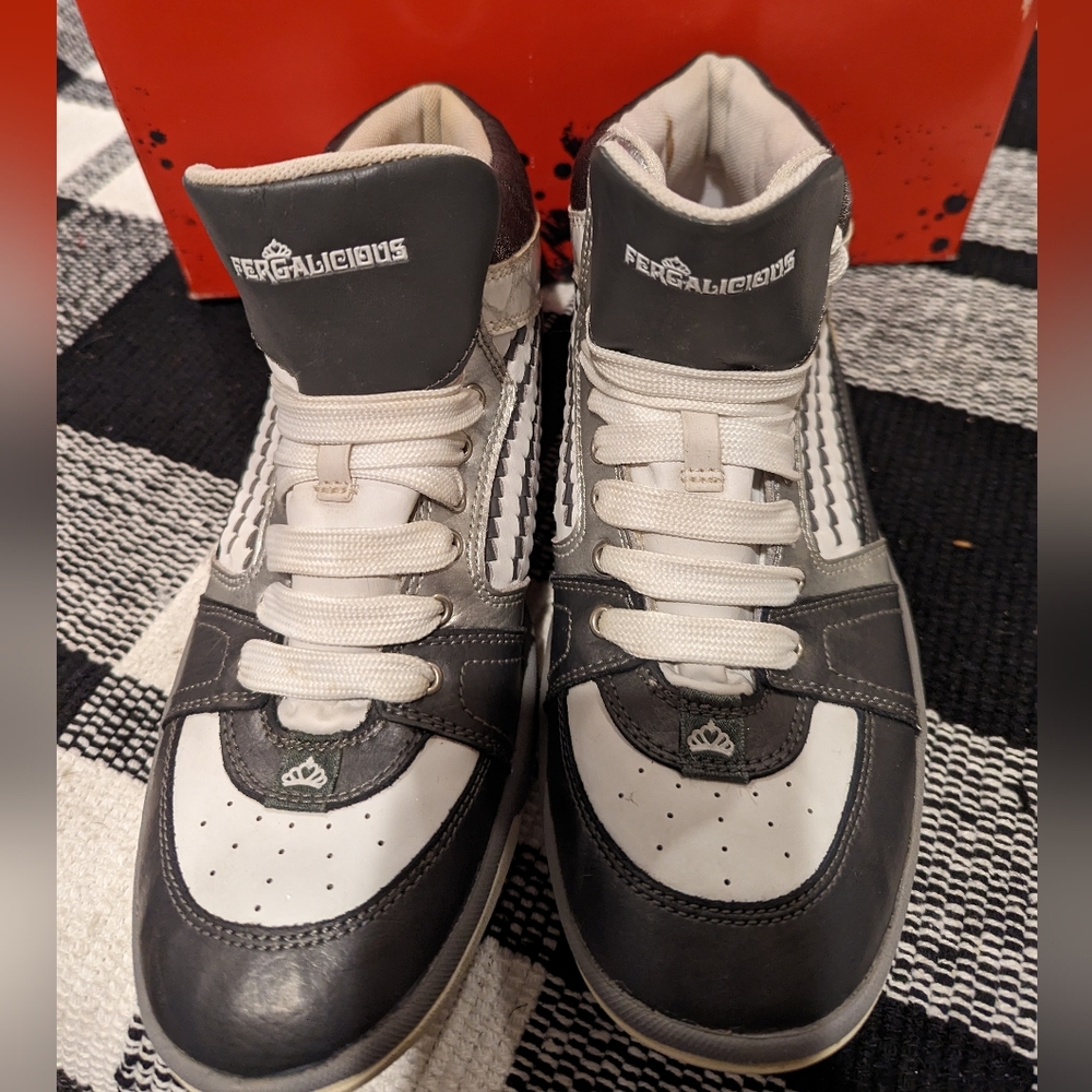 Fergalicious high top grey and white sneakers 8.5